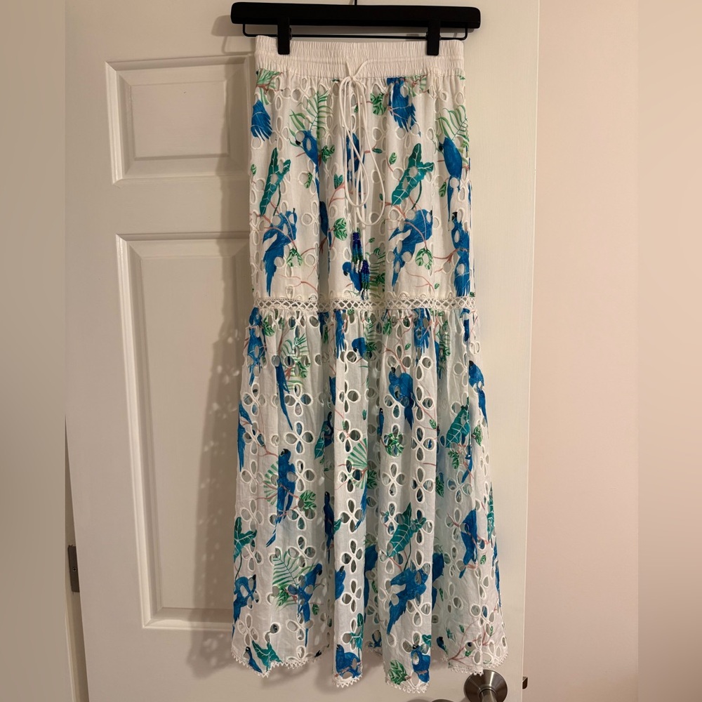 Farm Rio White and Blue Floral Skirt